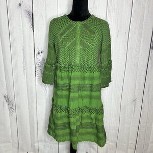 Cecilie Copenhagen Boho Peasant Dress Size XS Womens Green Button Front